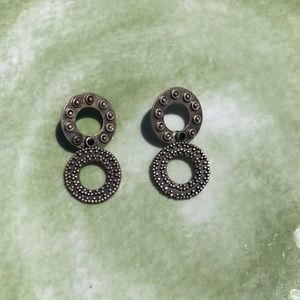 Sterling Silver Double Circle Earrings with black stone